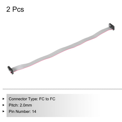 Harfington IDC 14Pin Flat Ribbon Cable, 2.0mm Pitch FC to FC Connector 30cm Length Grey Jumper Wire for Computer LED Display DVD, 2Pcs