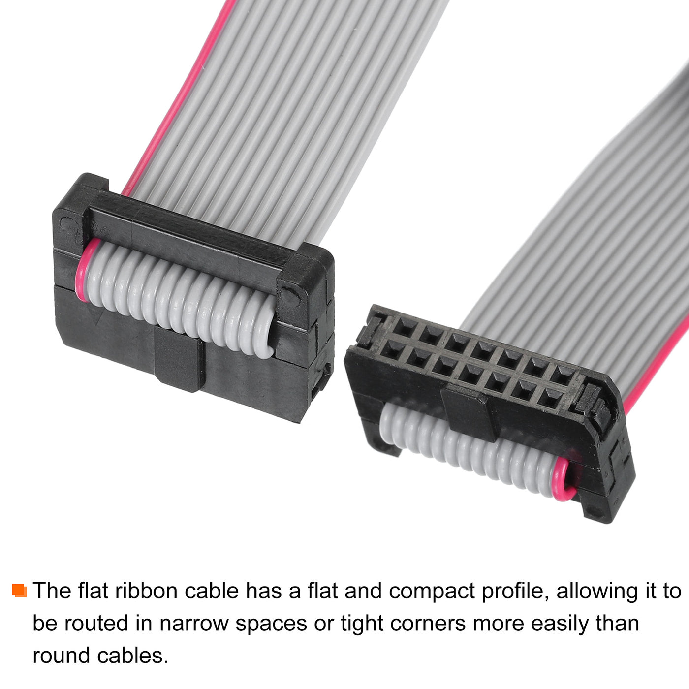 Harfington IDC 14Pin Flat Ribbon Cable, 2.0mm Pitch FC to FC Connector 30cm Length Grey Jumper Wire for Computer LED Display DVD, 2Pcs