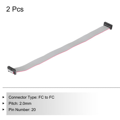 Harfington IDC 20Pin Flat Ribbon Cable, 2.0mm Pitch FC to FC Connector 30cm Length Grey Jumper Wire for Computer LED Display DVD, 2Pcs