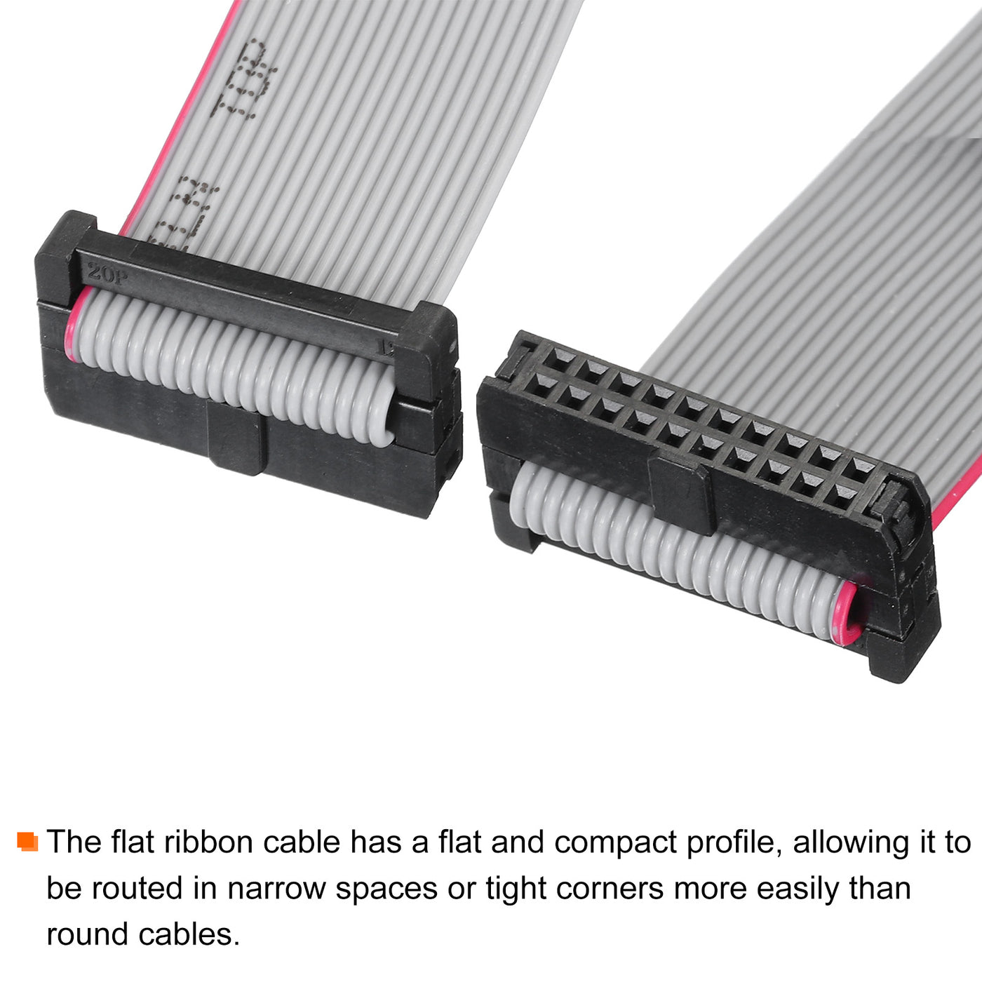 Harfington IDC 20Pin Flat Ribbon Cable, 2.0mm Pitch FC to FC Connector 30cm Length Grey Jumper Wire for Computer LED Display DVD, 2Pcs