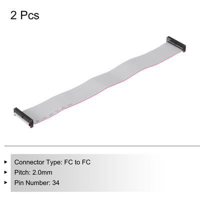 Harfington IDC 34Pin Flat Ribbon Cable, 2.0mm Pitch FC to FC Connector 30cm Length Grey Jumper Wire for Computer LED Display DVD, 2Pcs