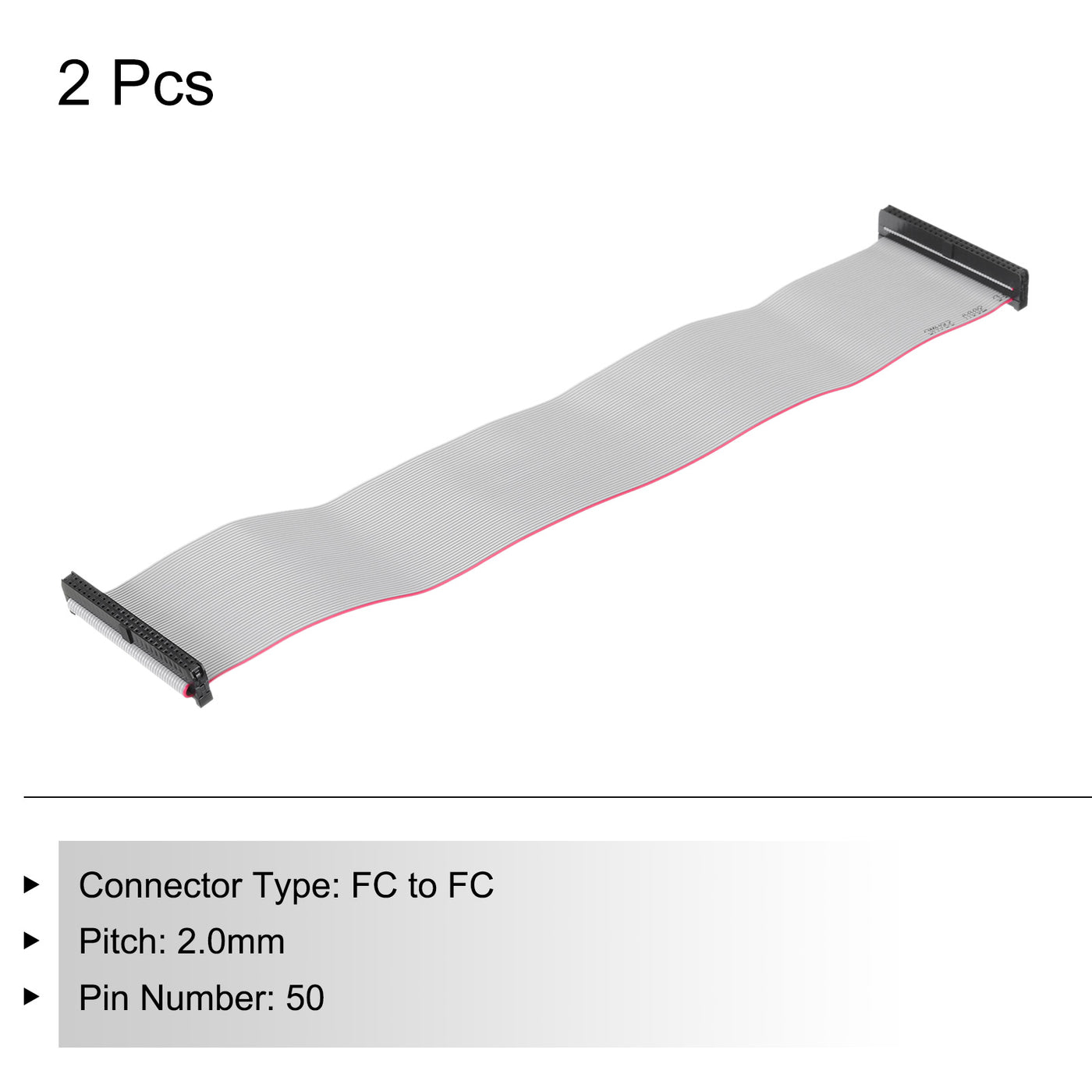 Harfington IDC 50Pin Flat Ribbon Cable, 2.0mm Pitch FC to FC Connector 30cm Length Grey Jumper Wire for Computer LED Display DVD, 2Pcs