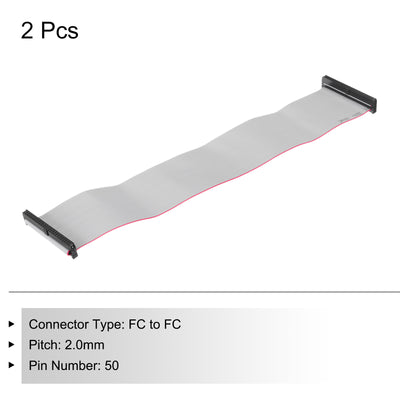 Harfington IDC 50Pin Flat Ribbon Cable, 2.0mm Pitch FC to FC Connector 30cm Length Grey Jumper Wire for Computer LED Display DVD, 2Pcs