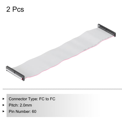 Harfington IDC 60Pin Flat Ribbon Cable, 2.0mm Pitch FC to FC Connector 30cm Length Grey Jumper Wire for Computer LED Display DVD, 2Pcs