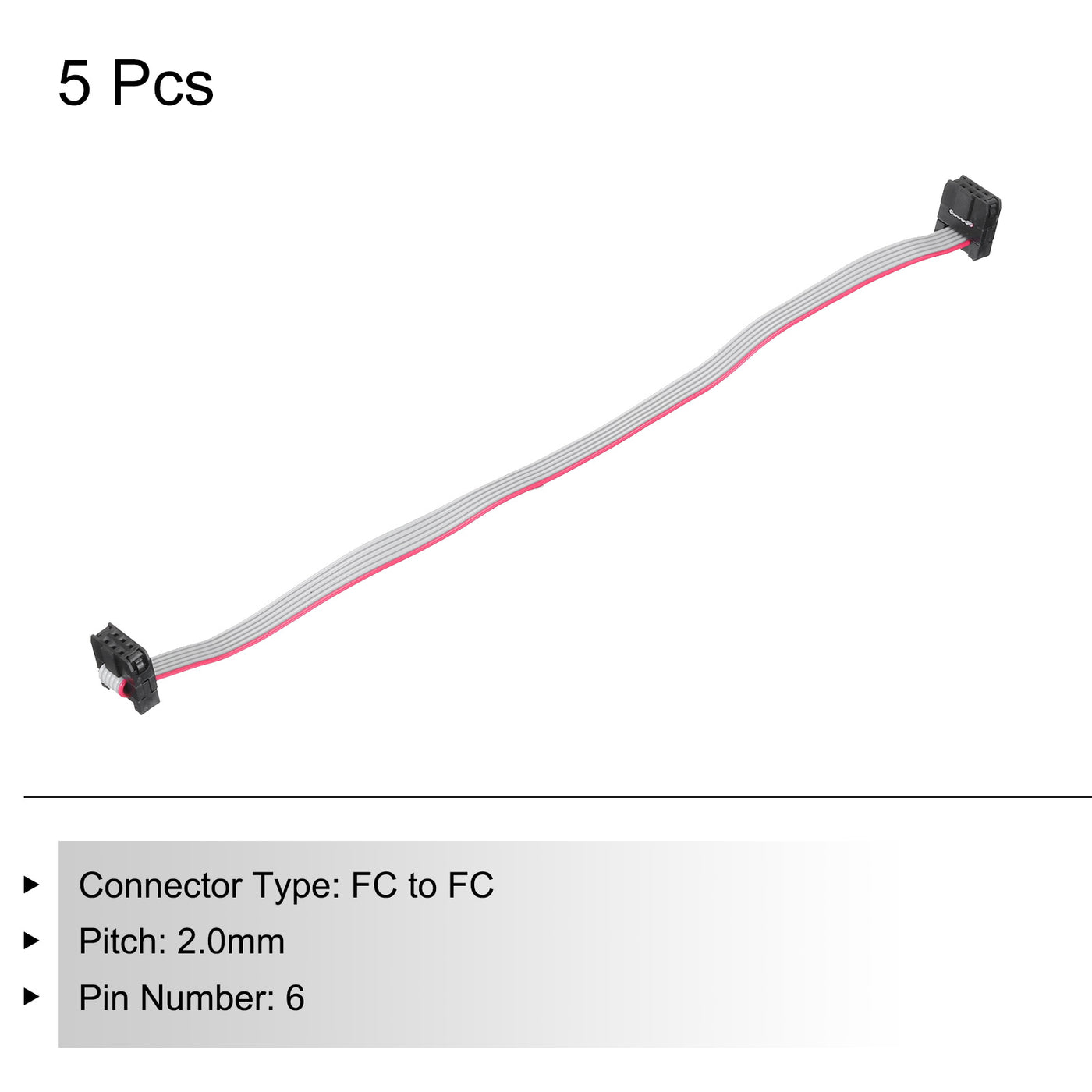 Harfington IDC 6Pin Flat Ribbon Cable, 2.0mm Pitch FC to FC Connector 20cm Length Grey Jumper Wire for Computer LED Display DVD, 5Pcs