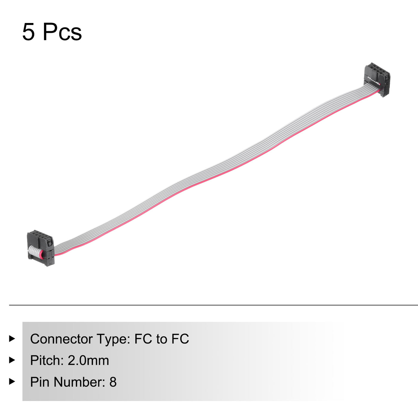 Harfington IDC 8Pin Flat Ribbon Cable, 2.0mm Pitch FC to FC Connector 20cm Length Grey Jumper Wire for Computer LED Display DVD, 5Pcs