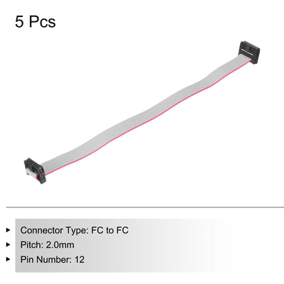 Harfington IDC 12Pin Flat Ribbon Cable, 2.0mm Pitch FC to FC Connector 20cm Length Grey Jumper Wire for Computer LED Display DVD, 5Pcs