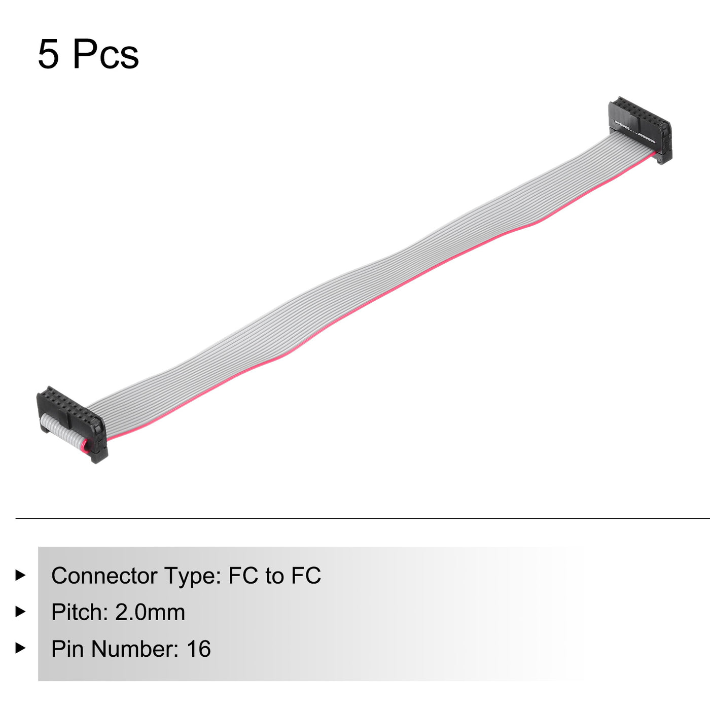 Harfington IDC 16Pin Flat Ribbon Cable, 2.0mm Pitch FC to FC Connector 20cm Length Grey Jumper Wire for Computer LED Display DVD, 5Pcs