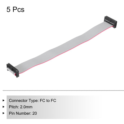 Harfington IDC 20Pin Flat Ribbon Cable, 2.0mm Pitch FC to FC Connector 20cm Length Grey Jumper Wire for Computer LED Display DVD, 5Pcs