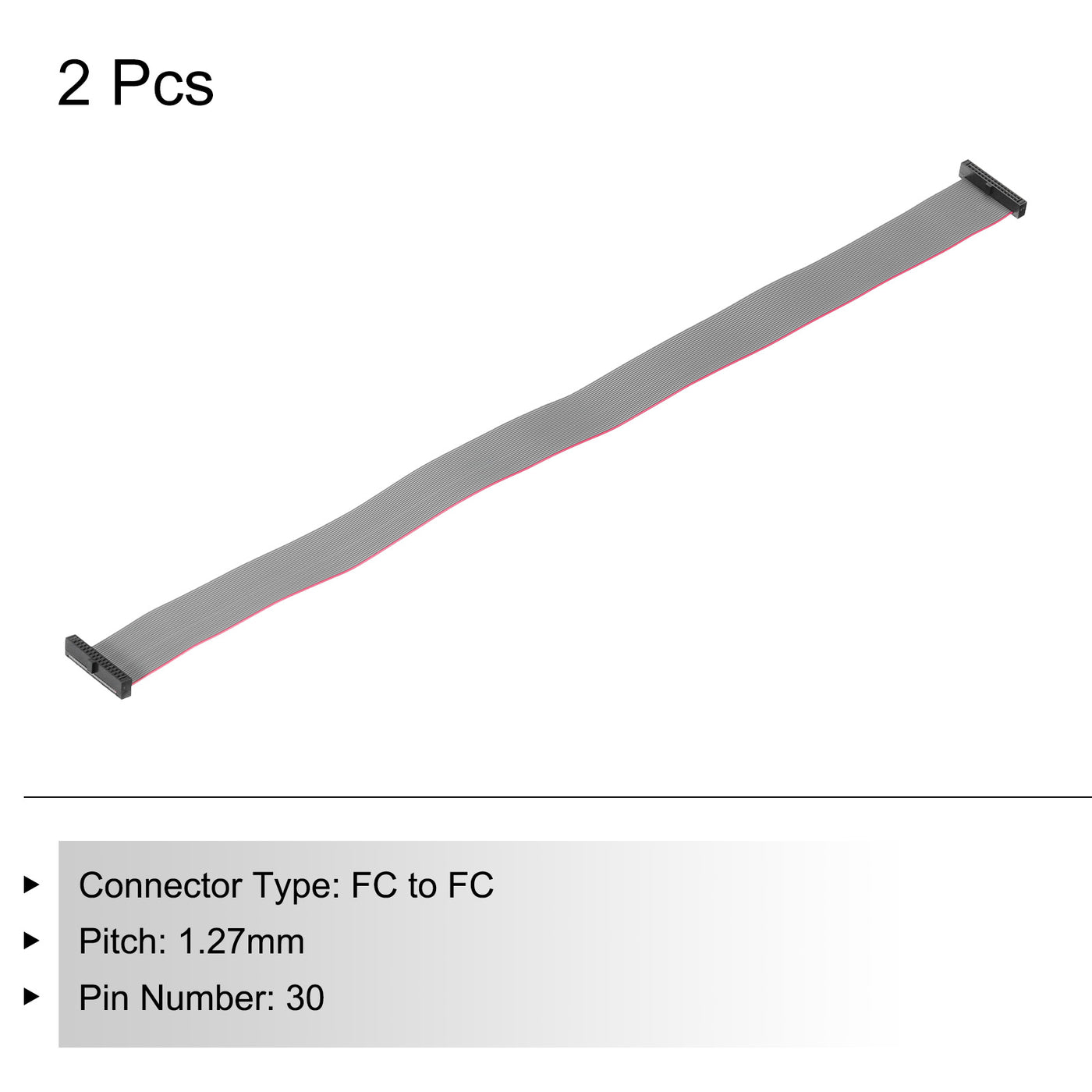 Harfington IDC 30Pin Flat Ribbon Cable, 1.27mm Pitch FC to FC Connector 30cm Length Grey Jumper Wire for Computer LED Display DVD, 2Pcs