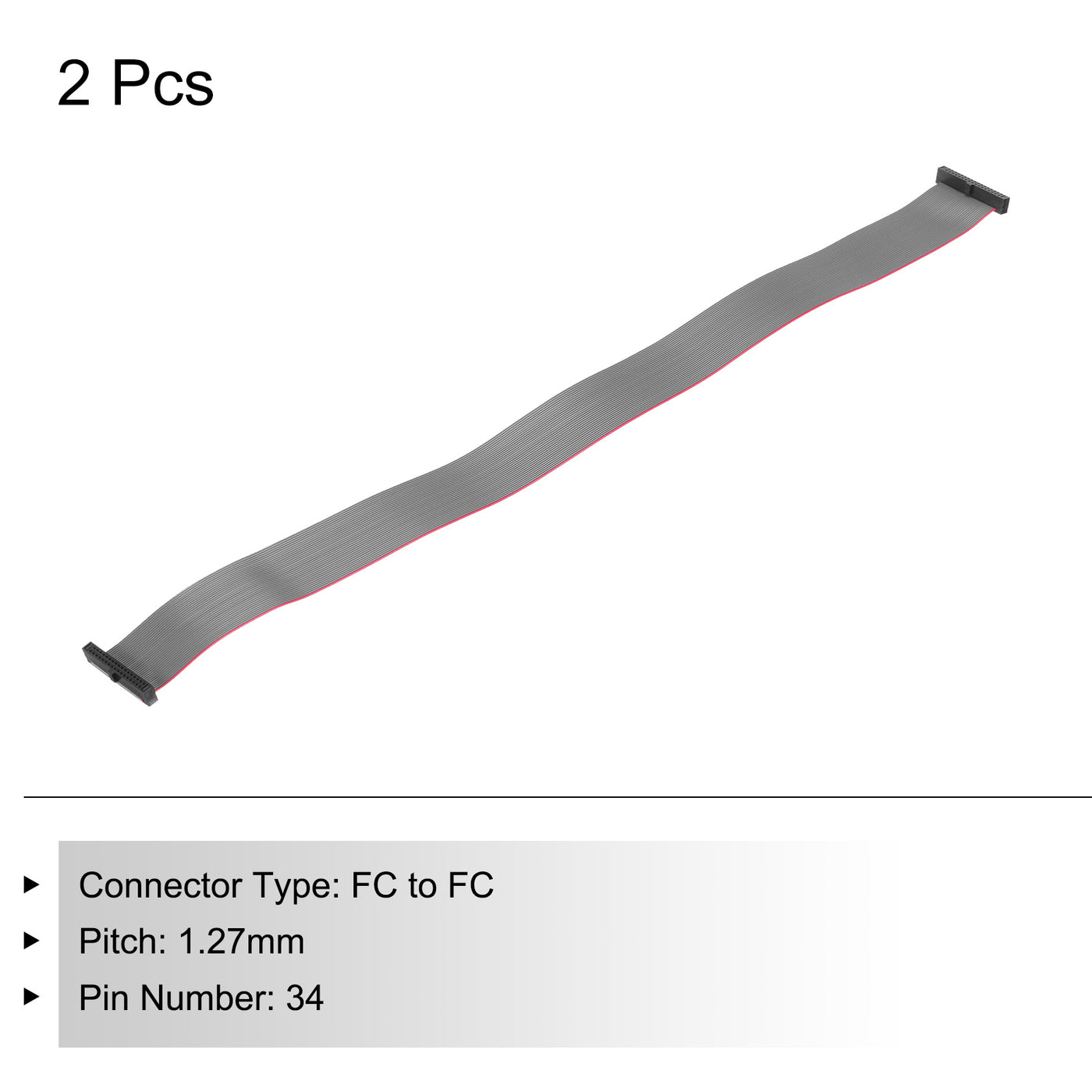 Harfington IDC 34Pin Flat Ribbon Cable, 1.27mm Pitch FC to FC Connector 30cm Length Grey Jumper Wire for Computer LED Display DVD, 2Pcs