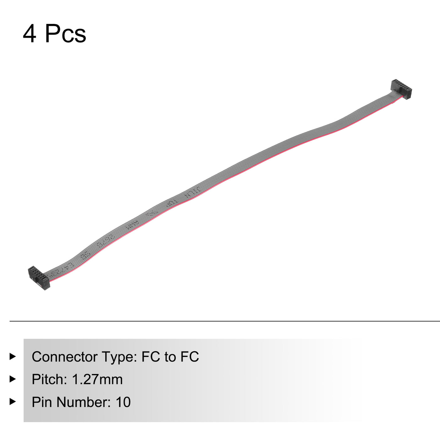 Harfington IDC 10Pin Flat Ribbon Cable, 1.27mm Pitch FC to FC Connector 20cm Length Grey Jumper Wire for Computer LED Display DVD, 4Pcs