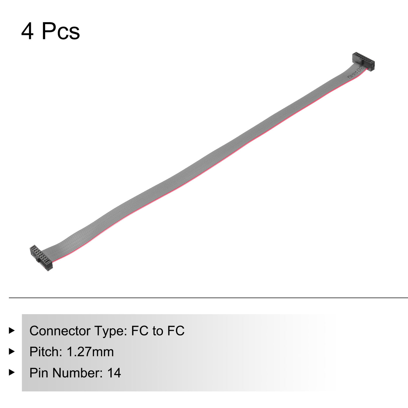 Harfington IDC 14Pin Flat Ribbon Cable, 1.27mm Pitch FC to FC Connector 20cm Length Grey Jumper Wire for Computer LED Display DVD, 4Pcs