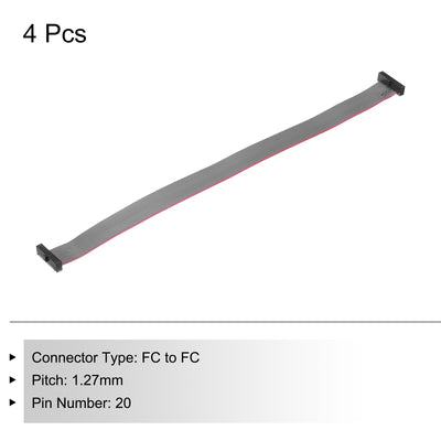 Harfington IDC 20Pin Flat Ribbon Cable, 1.27mm Pitch FC to FC Connector 20cm Length Grey Jumper Wire for Computer LED Display DVD, 4Pcs