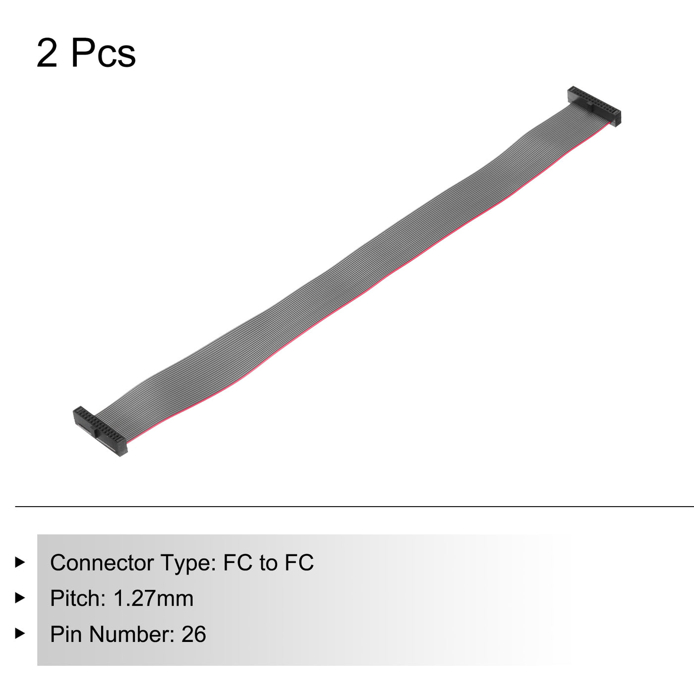 Harfington IDC 26Pin Flat Ribbon Cable, 1.27mm Pitch FC to FC Connector 20cm Length Grey Jumper Wire for Computer LED Display DVD, 2Pcs