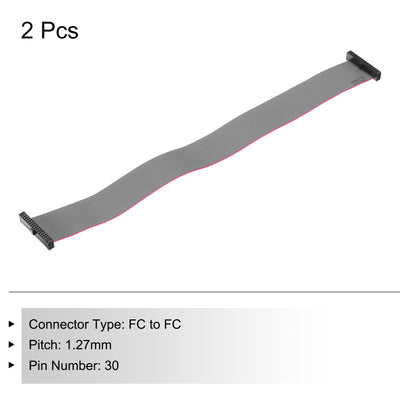 Harfington IDC 30Pin Flat Ribbon Cable, 1.27mm Pitch FC to FC Connector 20cm Length Grey Jumper Wire for Computer LED Display DVD, 2Pcs