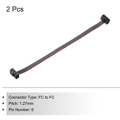 Harfington IDC 6Pin Flat Ribbon Cable, 1.27mm Pitch FC to FC Connector 10cm Length Grey Jumper Wire for Computer LED Display DVD, 2Pcs