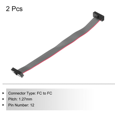 Harfington IDC 12Pin Flat Ribbon Cable, 1.27mm Pitch FC to FC Connector 10cm Length Grey Jumper Wire for Computer LED Display DVD, 2Pcs