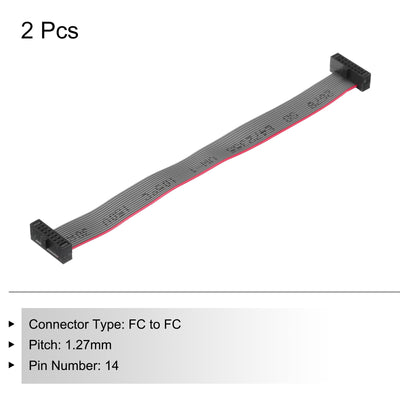 Harfington IDC 14Pin Flat Ribbon Cable, 1.27mm Pitch FC to FC Connector 10cm Length Grey Jumper Wire for Computer LED Display DVD, 2Pcs