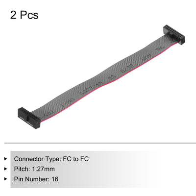 Harfington IDC 16Pin Flat Ribbon Cable, 1.27mm Pitch FC to FC Connector 10cm Length Grey Jumper Wire for Computer LED Display DVD, 2Pcs