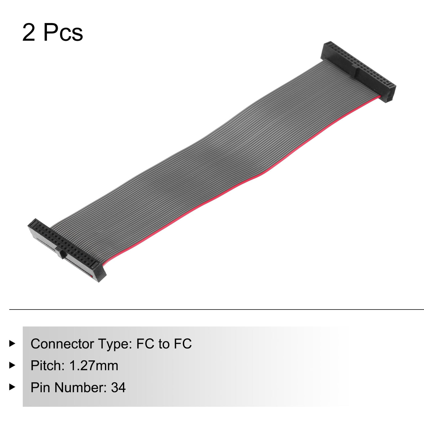 Harfington IDC 34Pin Flat Ribbon Cable, 1.27mm Pitch FC to FC Connector 10cm Length Grey Jumper Wire for Computer LED Display DVD, 2Pcs