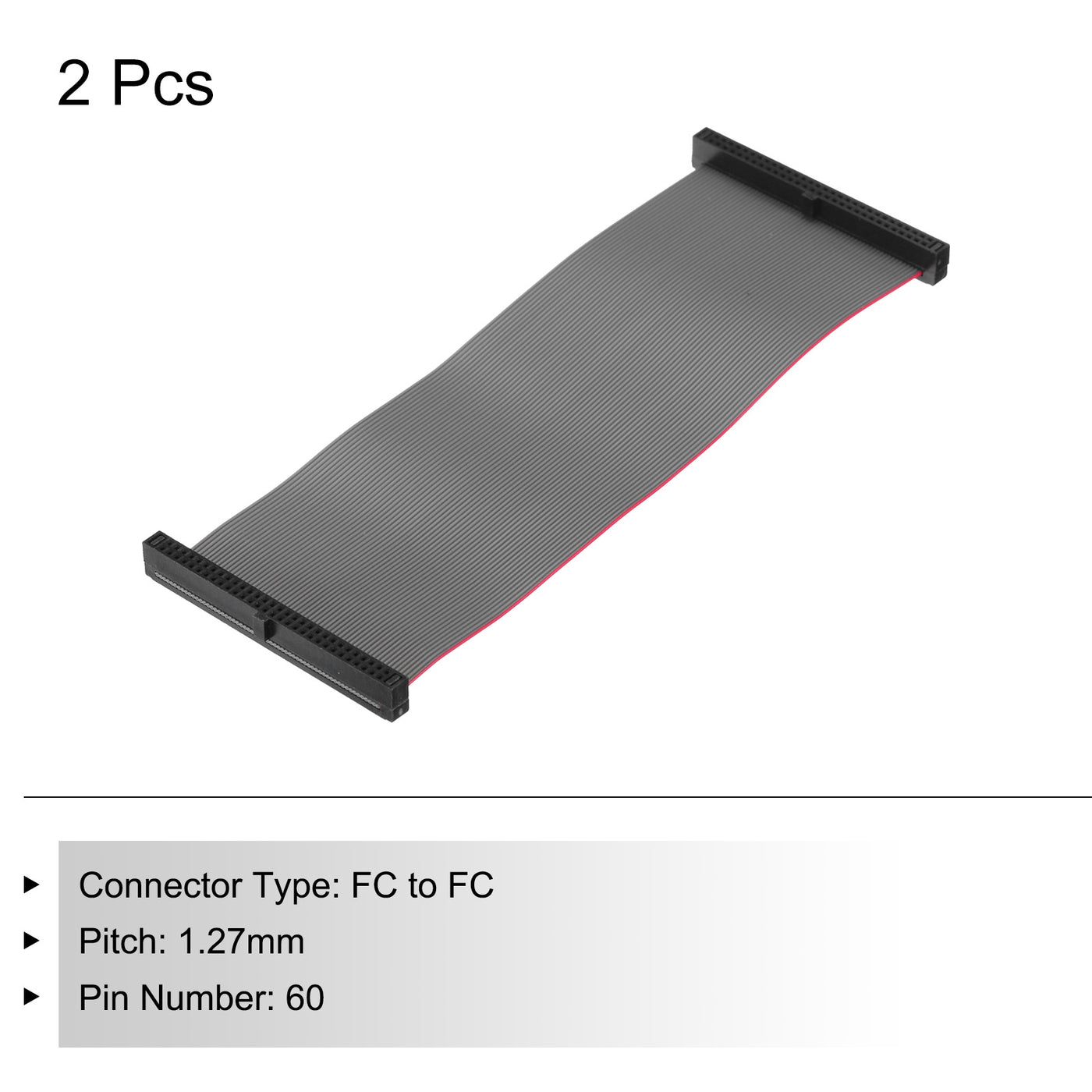 Harfington IDC 60-poliges Flachbandkabel, 1,27 mm Pitch FC zu FC Stecker, 10 cm Länge, grauer Jumperdraht für Computer LED Display DVD, 2 Stück