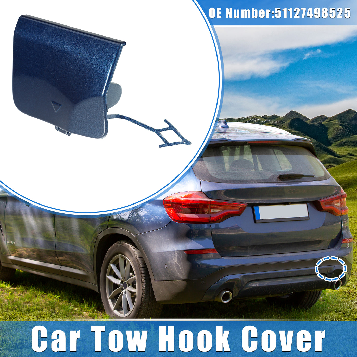 VekAuto Car Tow Hook Eye Hole Cover Cap Compatible for BMW X3 G08 2018-2020, Durable Plastic Blue Rear Right