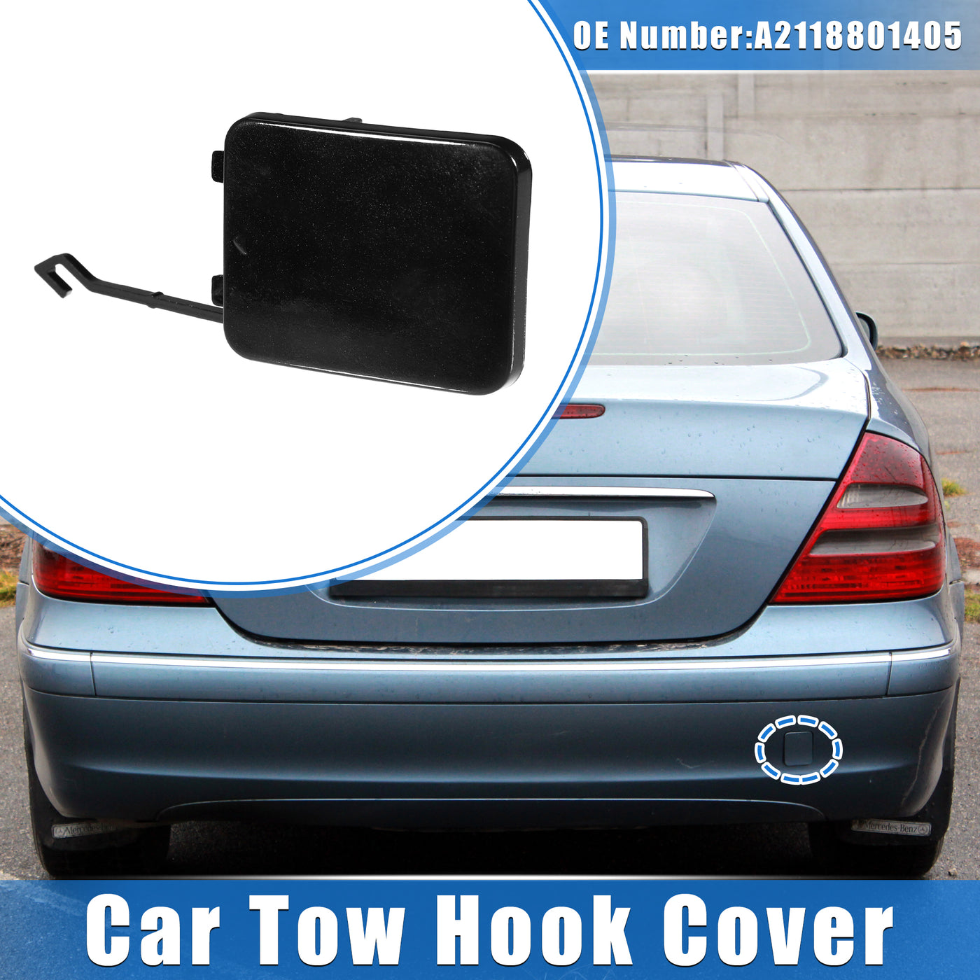 VekAuto Car Tow Hook Eye Hole Cover Cap Compatible for Mercedes-Benz W211 2002-2008, Durable Plastic Black Rear Right