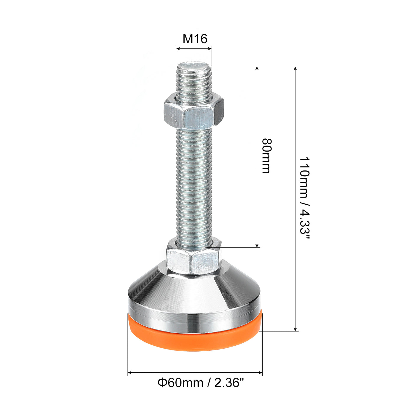 uxcell Uxcell Nivellierfüße, 4 Stück M16x80x60mm - Kohlenstoffstahl, rutschfest, stoßdämpfend, höhenverstellbare Tischfüße, Ausgleichsschraubenbein für Möbelwerkstätten und Ausrüstung