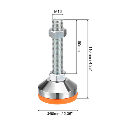 Harfington Uxcell Leveling Feet, 4Pcs M16x80x60mm - Carbon Steel Non-Skid Anti-shock Adjustable Table Feet, Leveling Screw Leg for Furniture Workshops Equipment