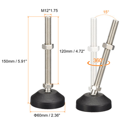 Harfington Uxcell Furniture Levelers, 1Pcs M12x120x60mm Nylon Universal Leveling Feet, Adjustable Swivel Table Feet for Furniture Workshop Machines Machinery Equipment