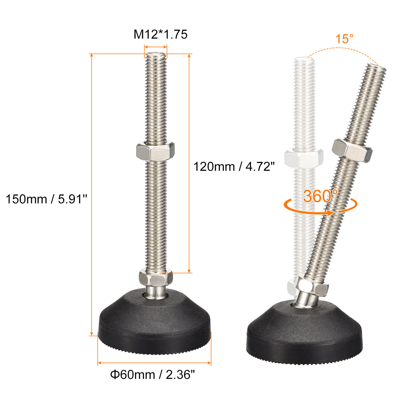 uxcell Uxcell Möbelnivellierer, 1 Stück M12x120x60mm Nylon Universal Nivellierfüße, verstellbare schwenkbare Tischfüße für Möbelwerkstatt Maschinen Geräte