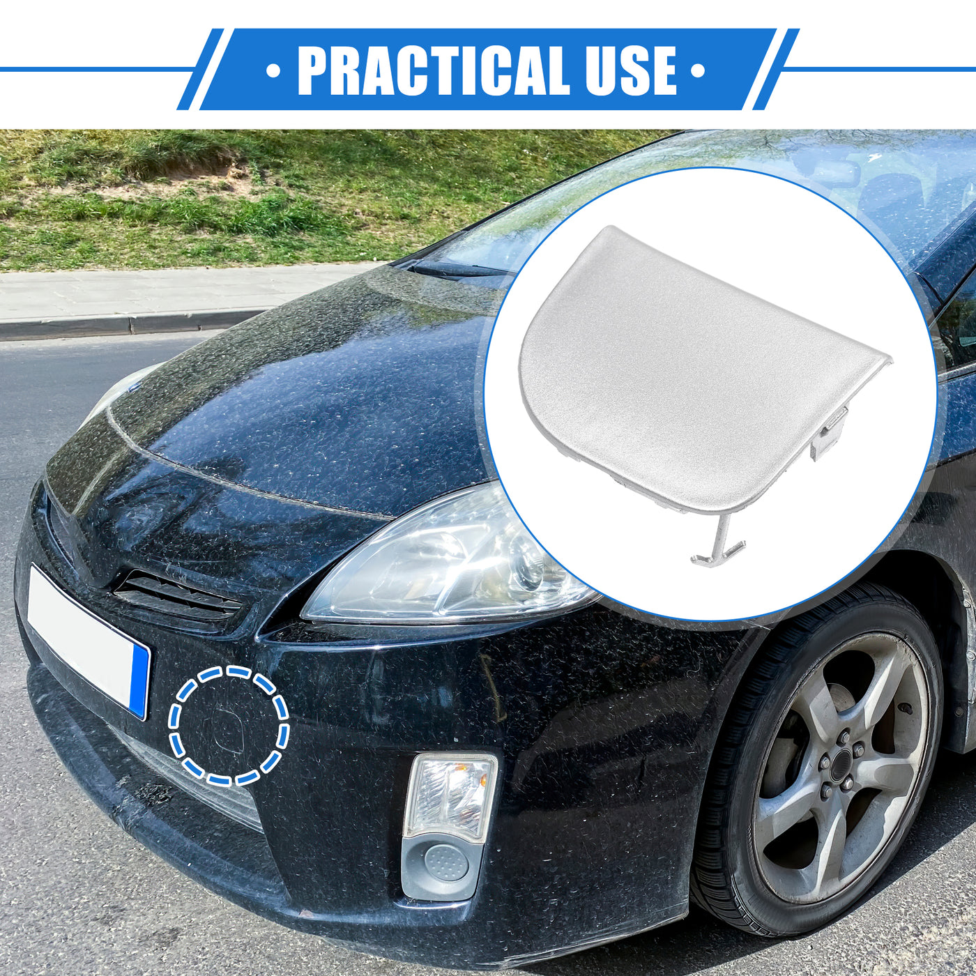 VekAuto Front Bumper Tow Hook Cover Compatible for Toyota Prius XW30 2012-2015, Durable Plastic Silver Tone Front Left