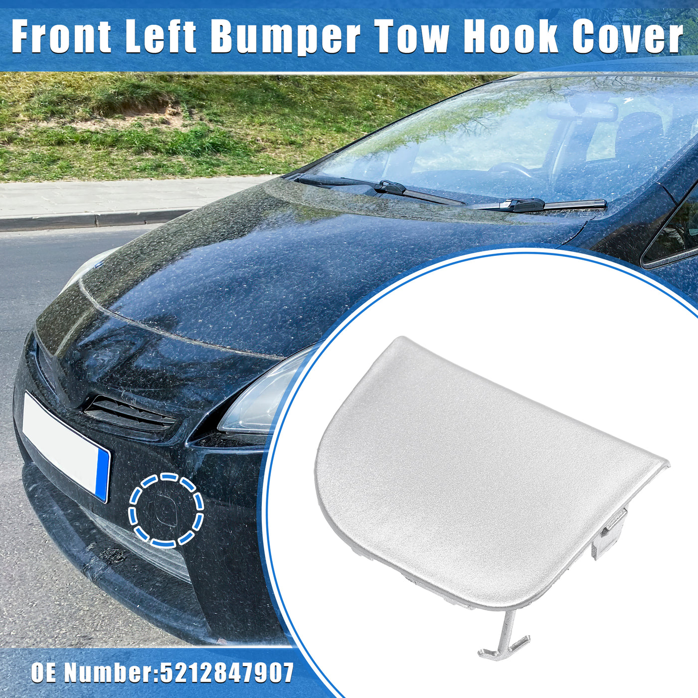 VekAuto Front Bumper Tow Hook Cover Compatible for Toyota Prius XW30 2012-2015, Durable Plastic Silver Tone Front Left