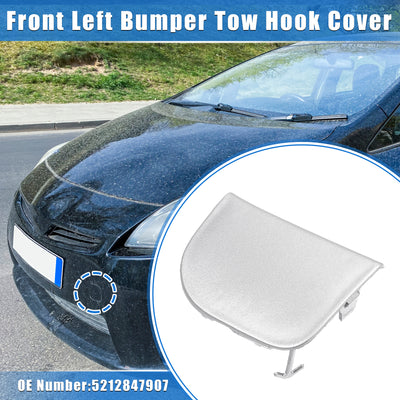 Harfington Front Bumper Tow Hook Cover Compatible for Toyota Prius XW30 2012-2015, Durable Plastic Silver Tone Front Left