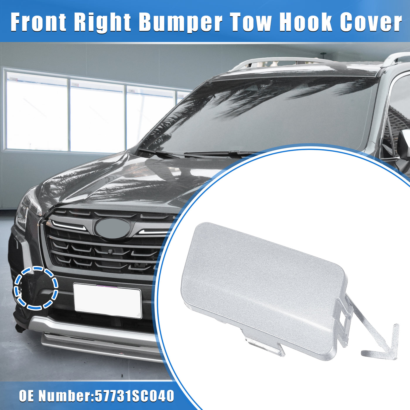 VekAuto Front Bumper Tow Hook Cover Compatible for Subaru Forester 2009-2013, Durable Plastic Silver Tone Front Right