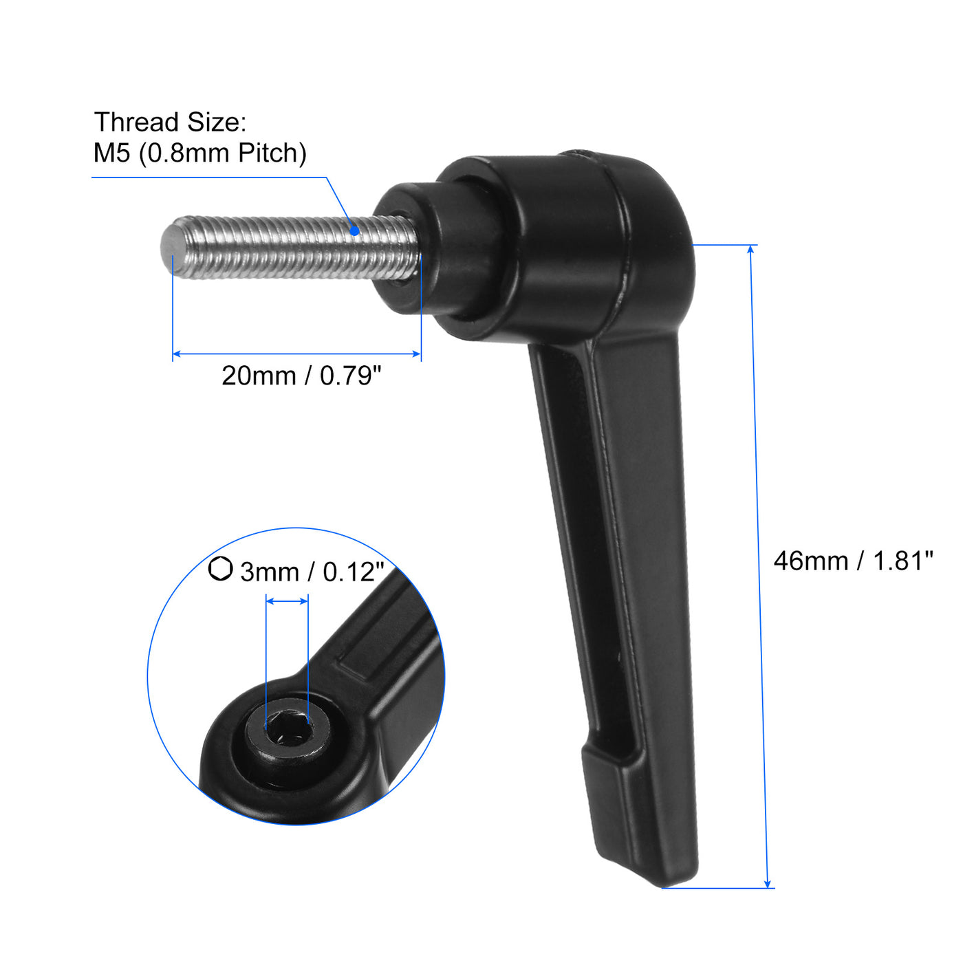 uxcell Uxcell 2pcs M5 x 20mm 304 Stainless Steel Thread Adjustable Clamping Lever Handle Knob