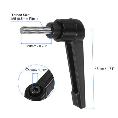 Harfington Uxcell 2pcs M5 x 20mm 304 Stainless Steel Thread Adjustable Clamping Lever Handle Knob