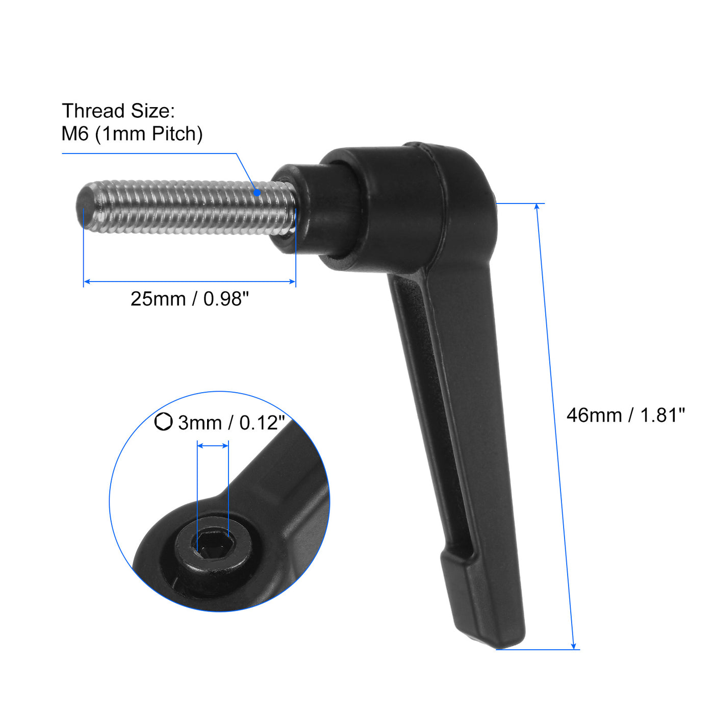 uxcell Uxcell 2pcs M6 x 25mm 304 Stainless Steel Thread Adjustable Clamping Lever Handle Knob