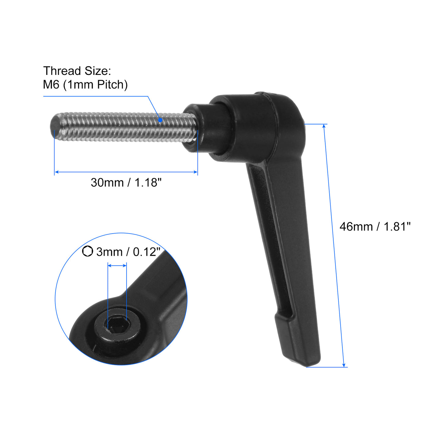 uxcell Uxcell 2pcs M6 x 30mm 304 Stainless Steel Thread Adjustable Clamping Lever Handle Knob