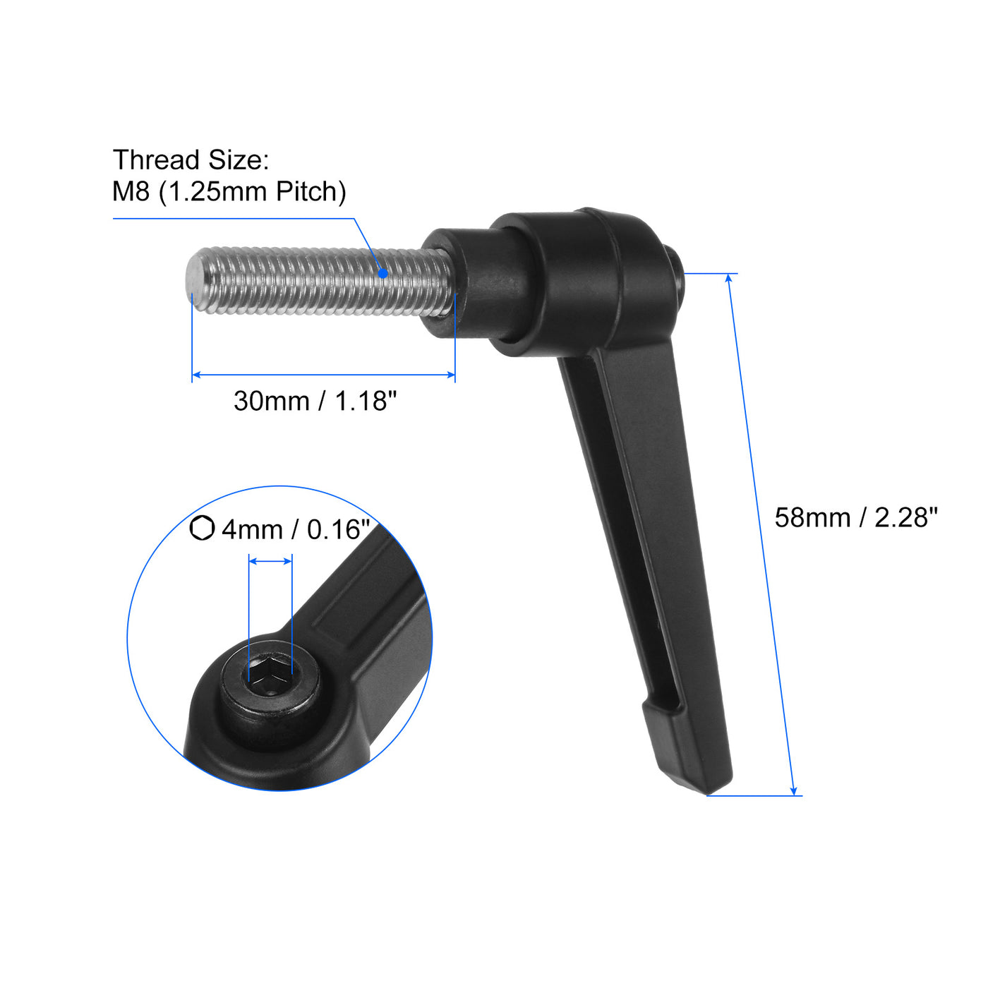 uxcell Uxcell 2pcs M8 x 30mm 304 Stainless Steel Thread Adjustable Clamping Lever Handle Knob