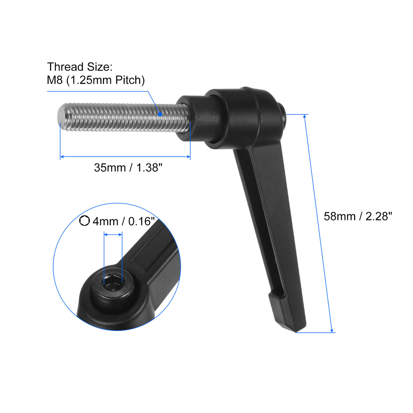 uxcell Uxcell 2pcs M8 x 35mm 304 Stainless Steel Thread Adjustable Clamping Lever Handle Knob