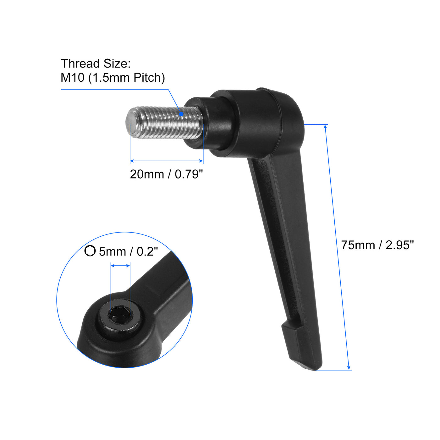 uxcell Uxcell 2pcs M10 x 20mm 304 Stainless Steel Thread Adjustable Clamping Lever Handle Knob