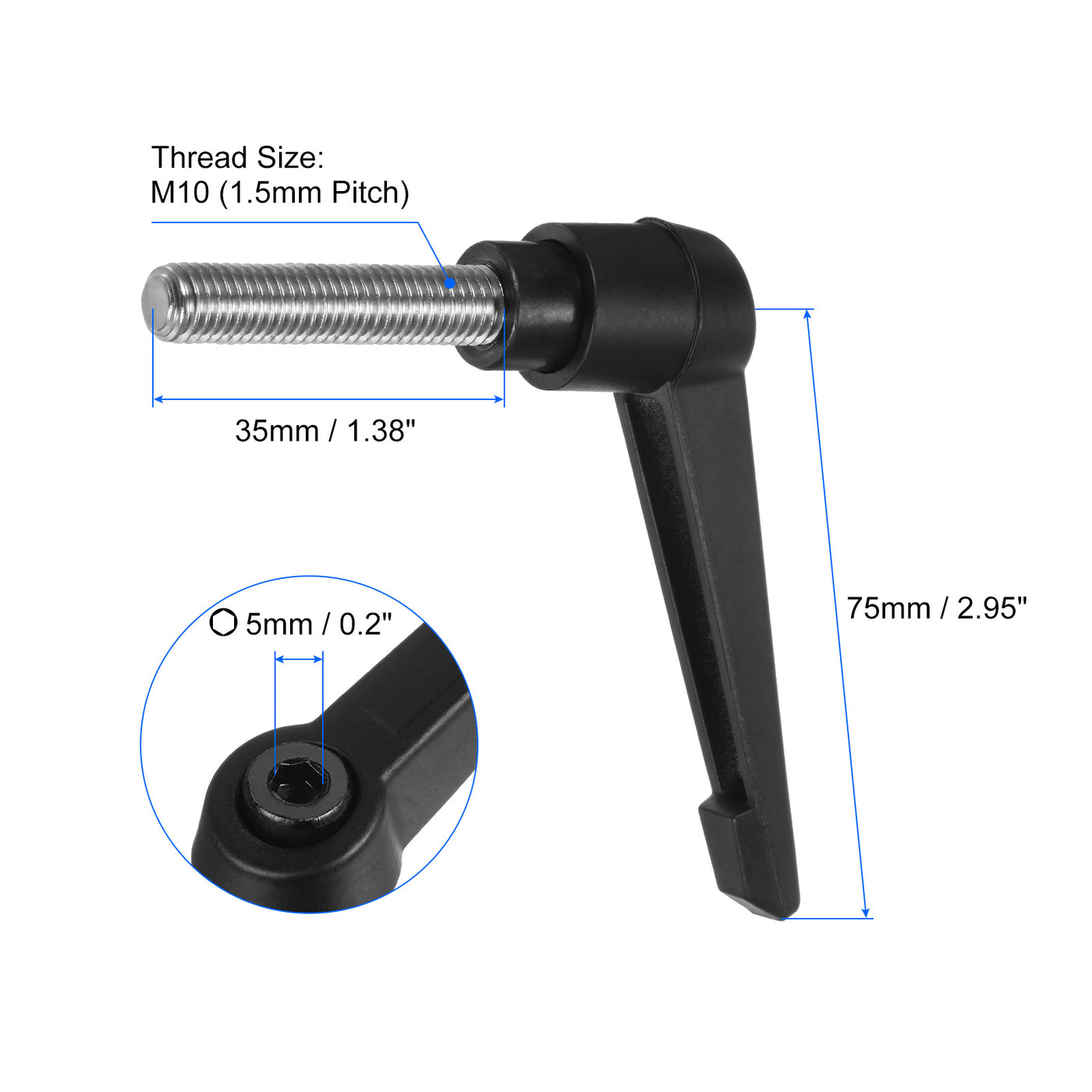 uxcell Uxcell 4pcs M10 x 35mm 304 Stainless Steel Thread Adjustable Clamping Lever Handle Knob