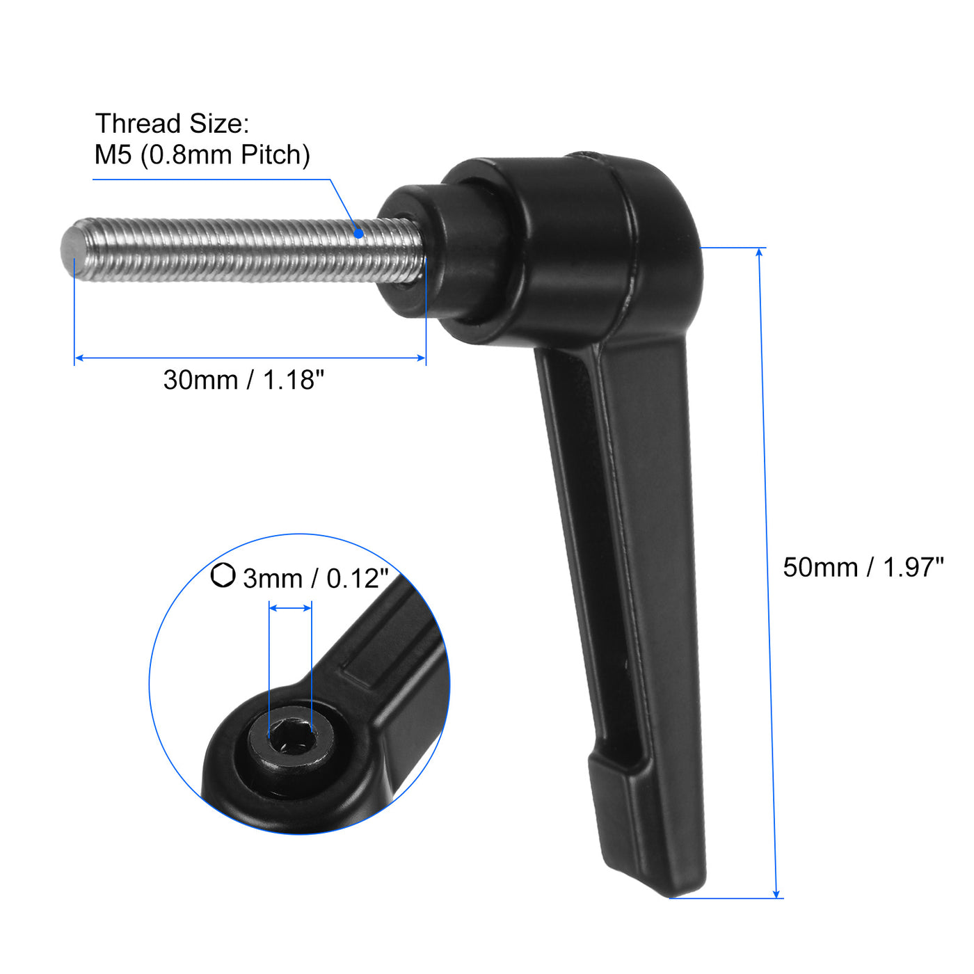 uxcell Uxcell 2pcs M5 x 30mm 304 Stainless Steel Thread Adjustable Clamping Lever Handle Knob