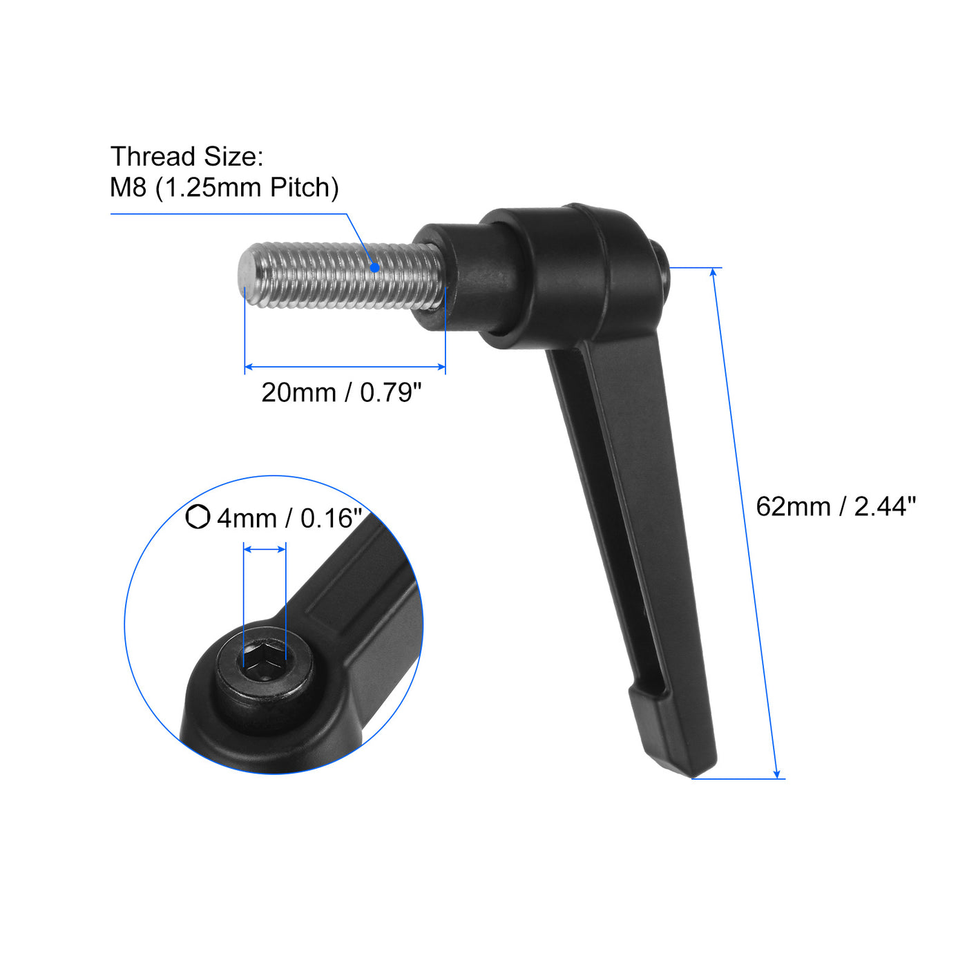 uxcell Uxcell 2pcs M8 x 20mm 304 Stainless Steel Thread Adjustable Clamping Lever Handle Knob