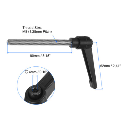 Harfington Uxcell 4pcs M8 x 80mm 304 Stainless Steel Thread Adjustable Clamping Lever Handle Knob