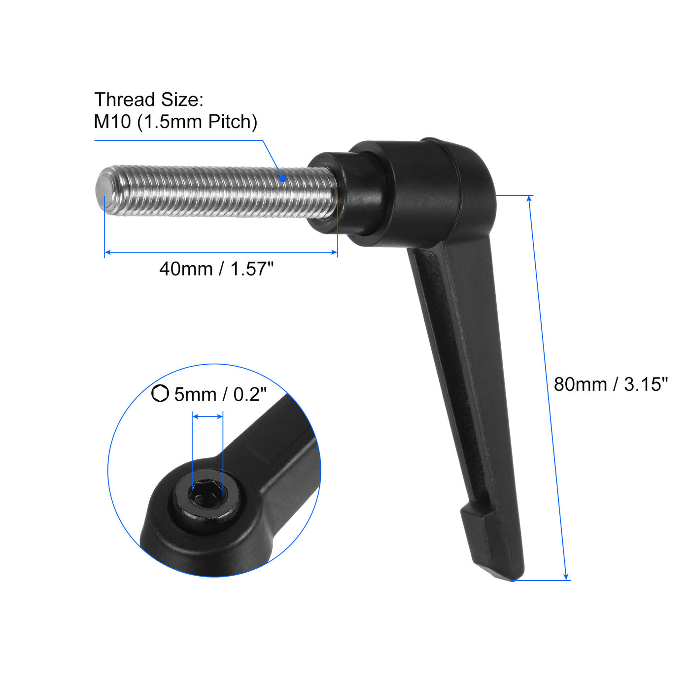 uxcell Uxcell 4pcs M10 x 40mm 304 Stainless Steel Thread Adjustable Clamping Lever Handle Knob