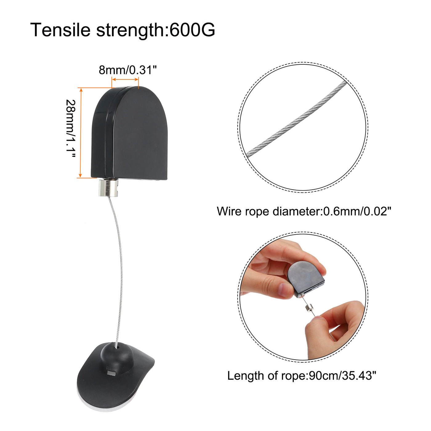 Harfington Retractable Remote Control Arc Terminal Lock,for TV,Cable Lock 1Set Black 35.43"