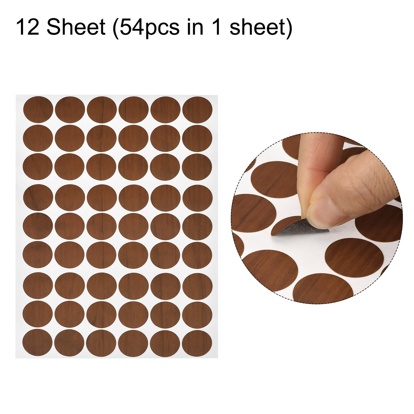 uxcell Uxcell 12 Sheet/648Pcs 21mm Dia PVC Self Adhesive Screw Hole Cover Stickers, Brown